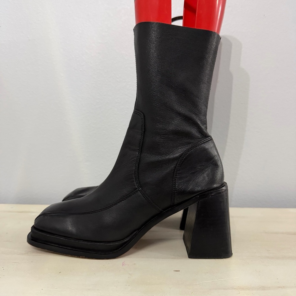 ASOS Black Leather Y2K Heeled Boots